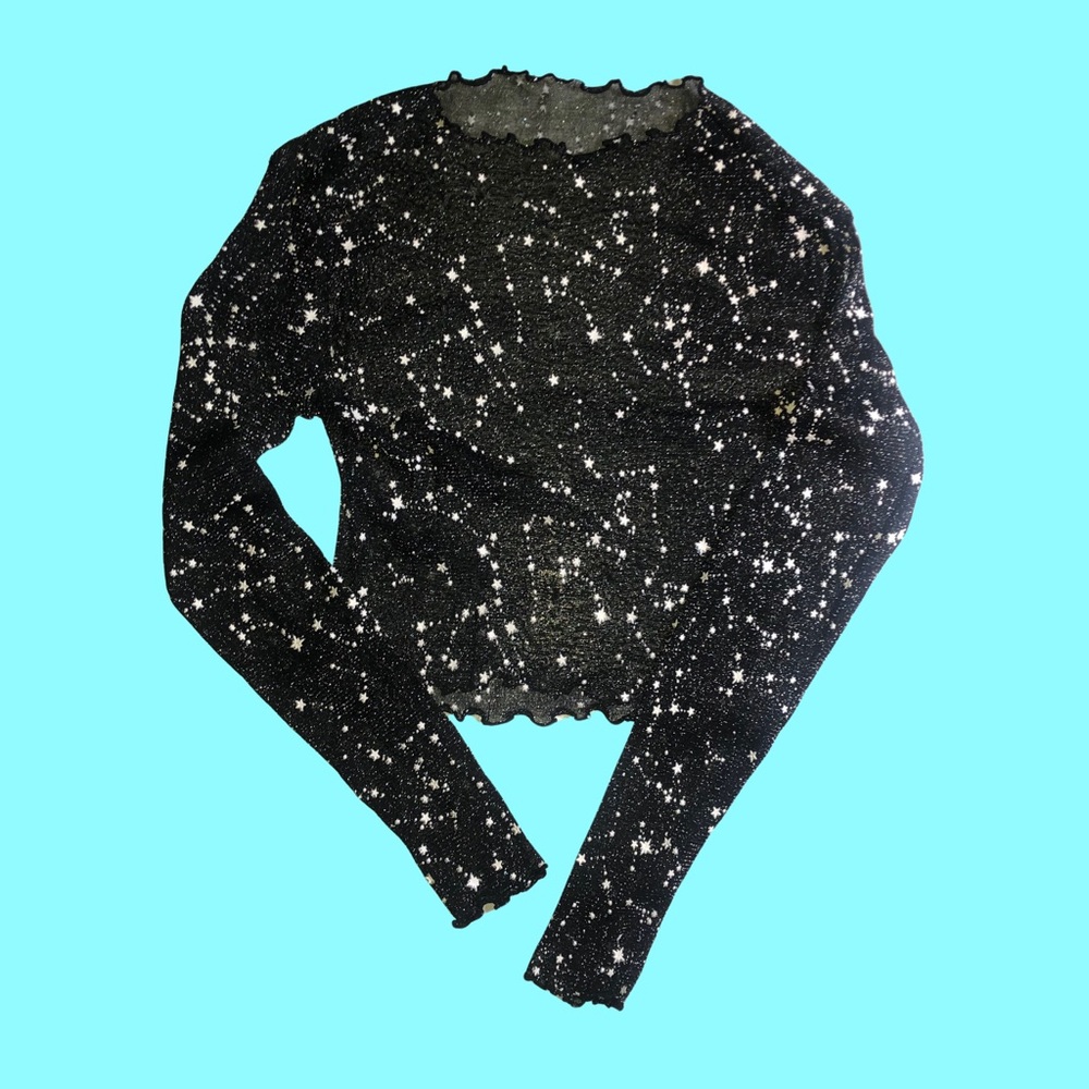 Mesh Sheer Sparkly Ruffle Mock Turtle Neck Concert/Rave Top Size M